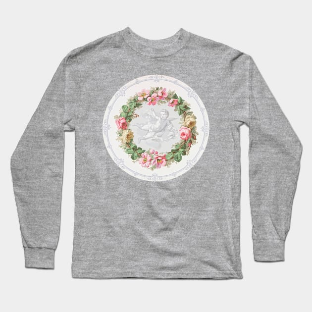 Wreath of flowers with a cherub Long Sleeve T-Shirt by UndiscoveredWonders